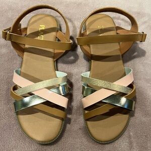The Children's Place Sandals with Tan, Pink, and Metallic Straps